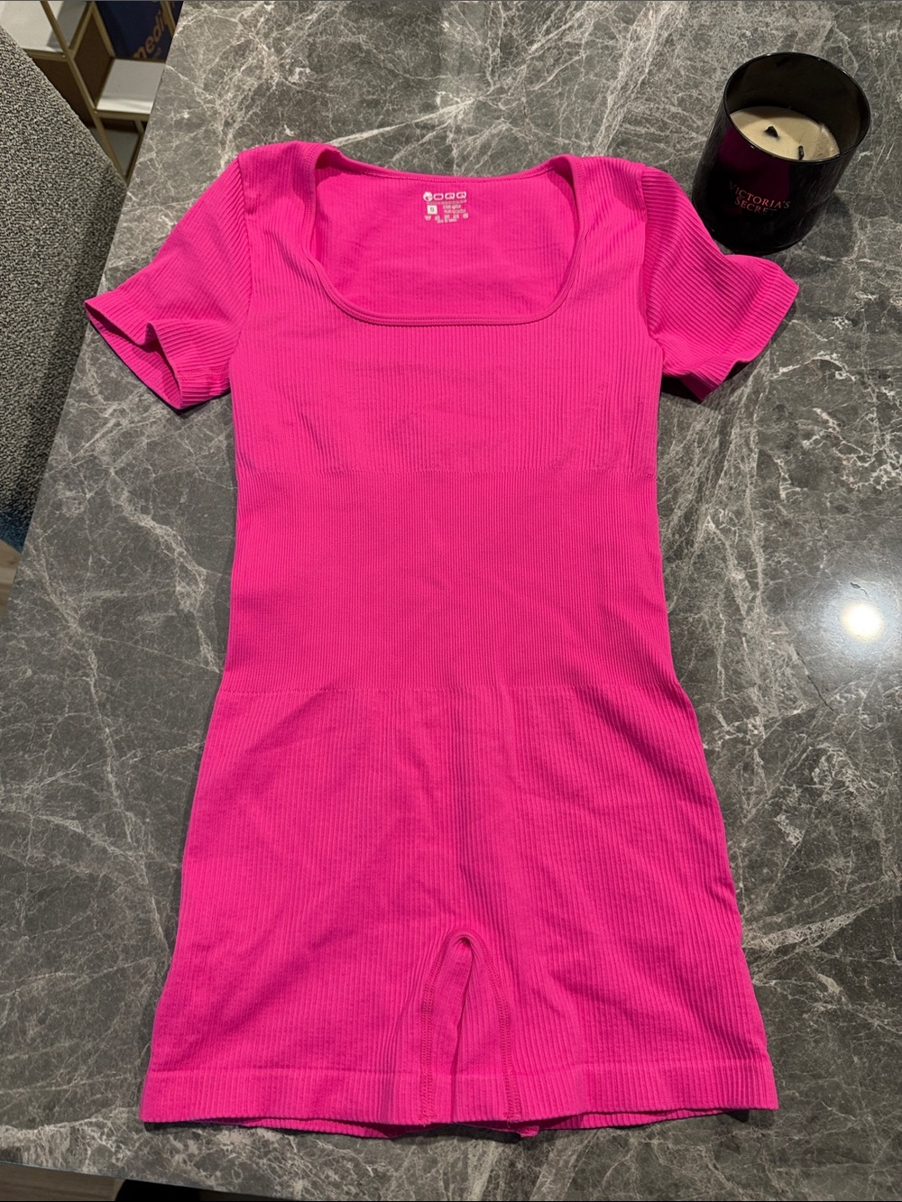 Hot Pink Ribbed Square Neck Romper